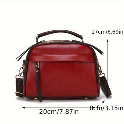 realaiot Classic Retro Style Crossbody Bag, Novelty Zipper Shoulder Bag, Women's Textured Top Handle Wallet For Women