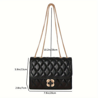 realaiot  Luxury Chain Crossbody Bag, Fashion Mini Shoulder Bag, Women's Argyle Quilted Square Purse