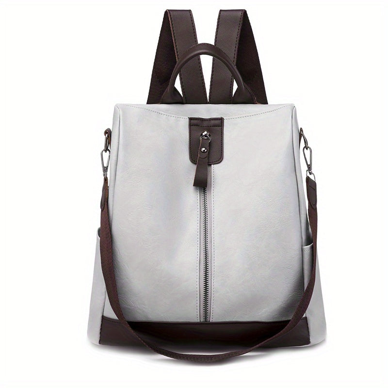 realaiot  Vintage Design Zipper Backpack, All-Match Classic Rucksack, Women's Travel Storage Bag