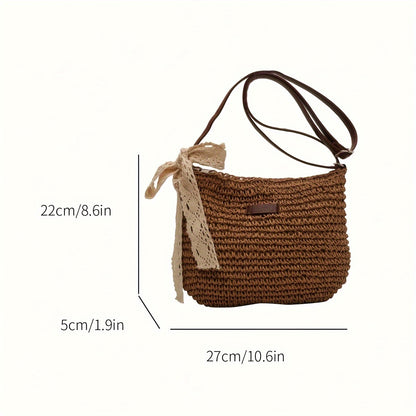 realaiot  Straw Woven Crossbody Bag, Summer Beach Shoulder Bag, Women's Casual Handbag & Hobo Purse For Travel