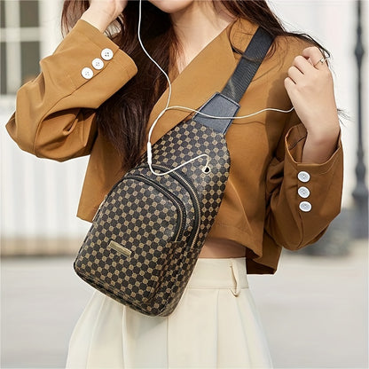 Women's Bag, Double-layer Circle Pattern Leopard Pattern Iron Plate Decoration Double-layer Chest Bag Casual Simple Crossbody Mobile Phone Bag