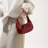 realaiot  Trendy Bright Crescent Bag For Women, Minimalist Hobo Handbag, Patent Leather PU Shoulder Purse