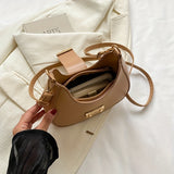 realaiot  Trendy Crescent Shoulder Bag, Solid Color Textured Underarm Bag, Solid Color PU Leather Purse