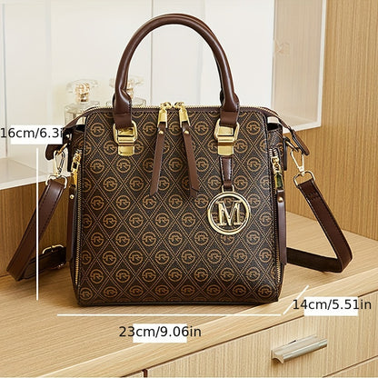 realaiot  Luxury Handbag For Women, Letter Pattern Crossbody Bag, Fashion Top Handle Shoulder Purse