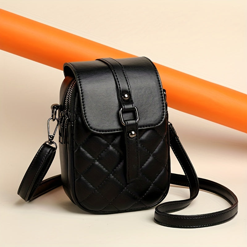 realaiot  Mini Argyle Quilted Crossbody Bag, Fashion Flap Mobile Phone Bag, Women's Multi Layer Shoulder Purse
