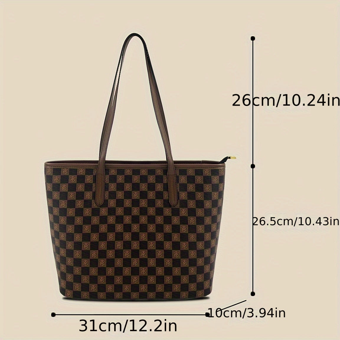 Large Capacity Checkerboard Pattern Tote Bag, Classic Shoulder Commuter Bag For Women, Textured Retro Handbag