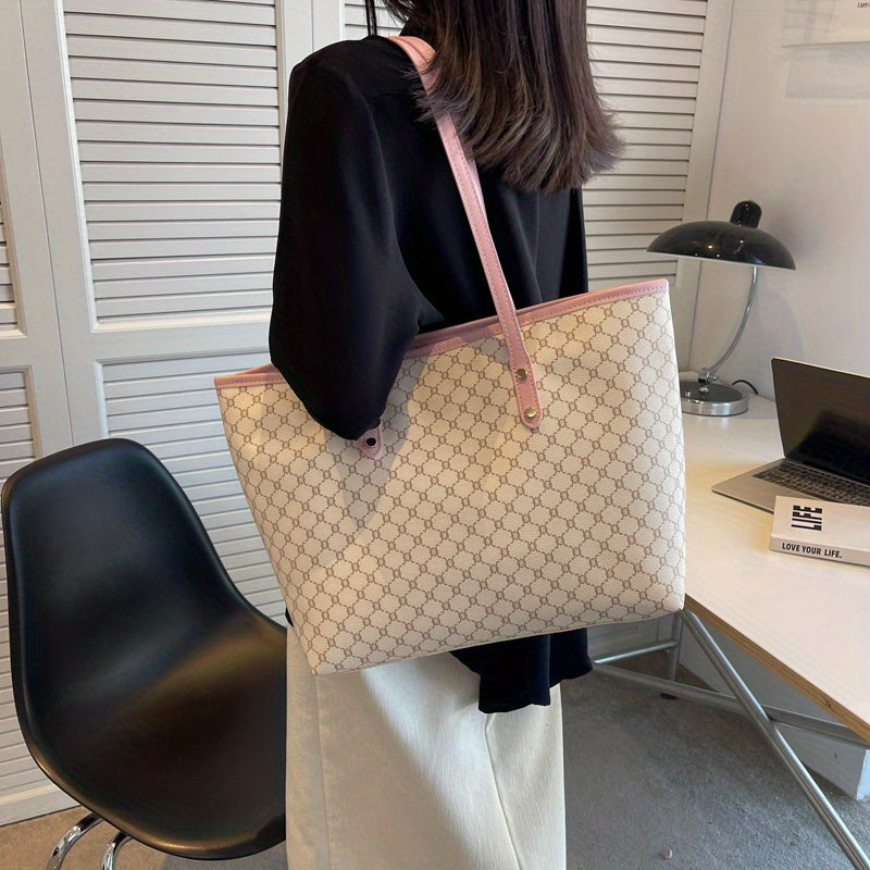 realaiot  Geometric Pattern Tote Bag, Large Capacity Shoulder Bag, Fashion Handbag For Work, School, Shopping