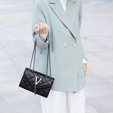 Fashion Chain Crossbody Bag, Tassel Decor Shoulder Bag, Women's Argyle Quilted Handbag & Square Purse