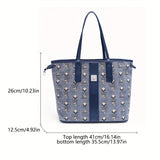 realaiot  Classic Easter Bunny Pattern Tote Bag For Women, Textured Elegant Daily Use Commuter Bag For Women With Clutch Pouch
