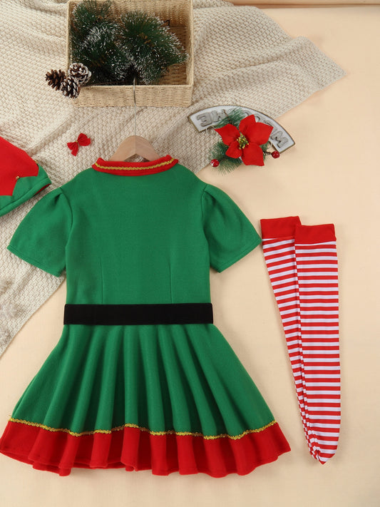 Girls/boys Elf Dress Set For Christmas Party Spring Fall Costume Gift