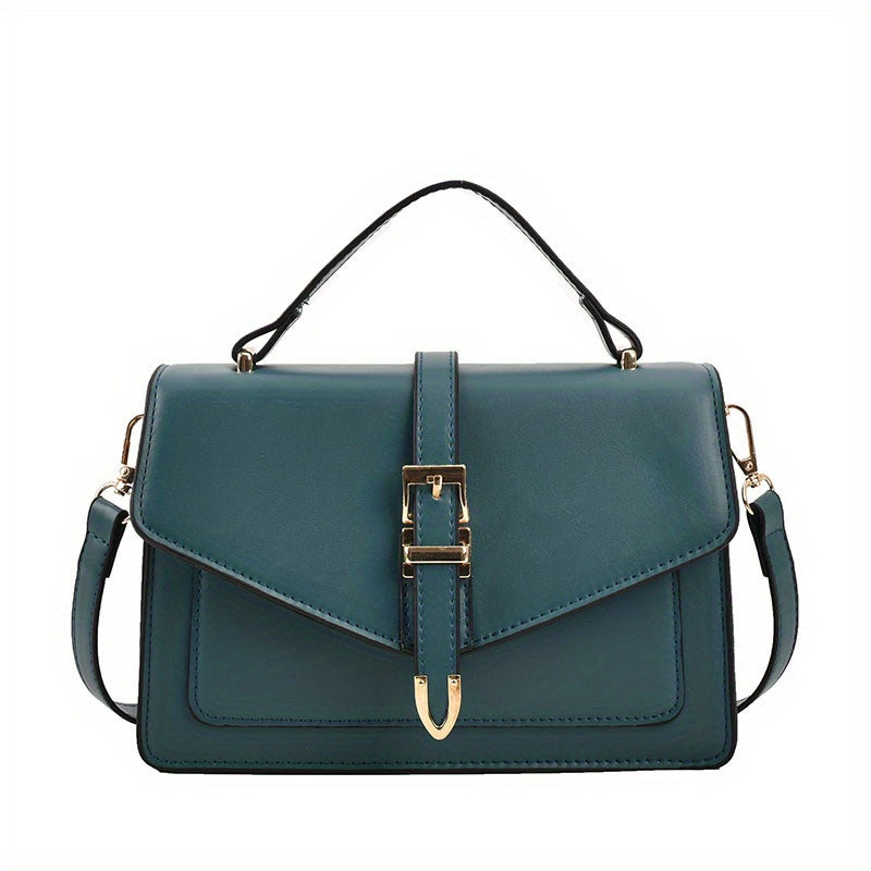 Solid Color Crossbody Bag, Fashion Buckle Decor Handbags, Women's Small Flap Square Purse