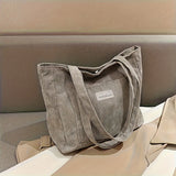 Large Capacity Shoulder Bag, Trendy Corduroy Tote Bag, Solid Color Ladies Handbag With Front Pocket