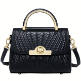 realaiot ZOOLER Braided Detail Handbag, Turn Lock Crossbody Bag, Women's Leather Flap Purse For Everyday