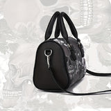 realaiot  Skull Print Handbag, Halloween PU Crossbody Bag, Gothic Top Handle Purse