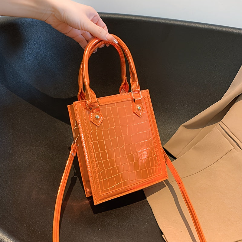 realaiot  Mini Crocodile Print Crossbody Bag, Fashion Top Handle Shoulder Bag, Women's Trendy Handbag & Tote Purse