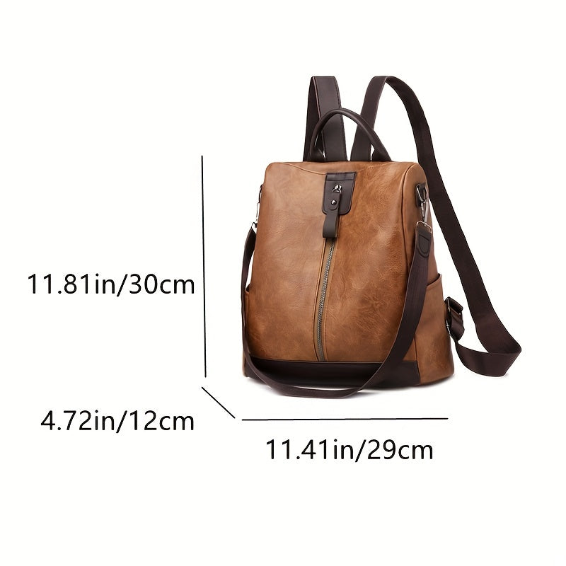 Vintage Design Zipper Backpack, All-Match Classic Rucksack, Women's Travel Storage Bag