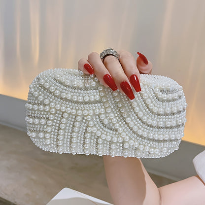 realaiot  Elegant Pearl Rhinestone Clutch, Glitter Dinner Clutch Purse, Classic Banquet Handbag For Wedding Party Prom