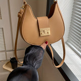 realaiot  Trendy Crescent Shoulder Bag, Solid Color Textured Underarm Bag, Solid Color PU Leather Purse