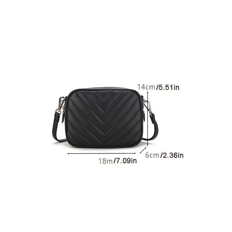 realaiot  Chevron Quilted Crossbody Bag, Fashion PU Leather Square Purse, Small Zipper Shoulder Bag For Women
