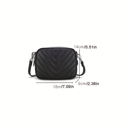 realaiot  Chevron Quilted Crossbody Bag, Fashion PU Leather Square Purse, Small Zipper Shoulder Bag For Women