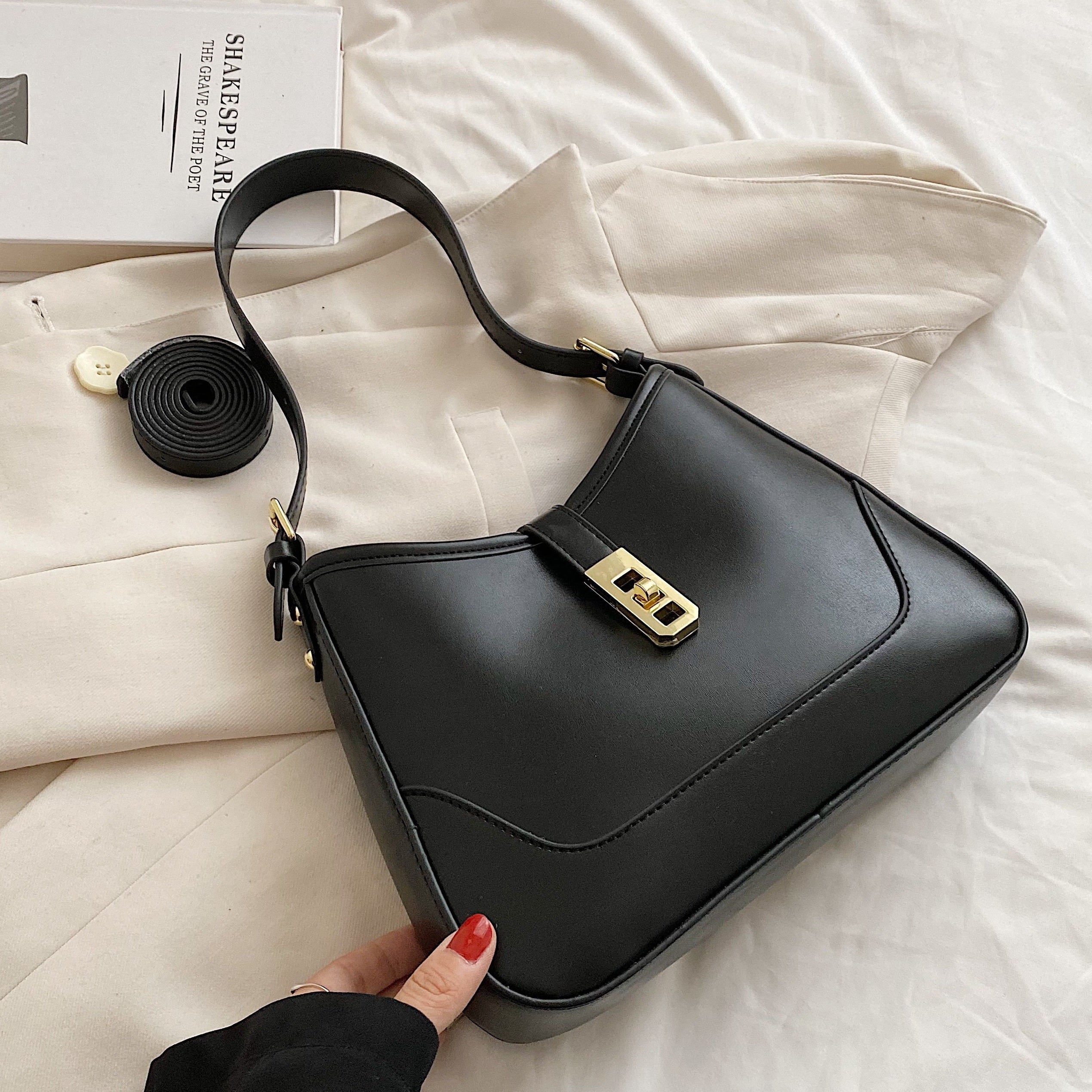 Minimalist Shoulder Bag For Women, Color Contrast Underarm Bag, Fashion PU Leather Handbag