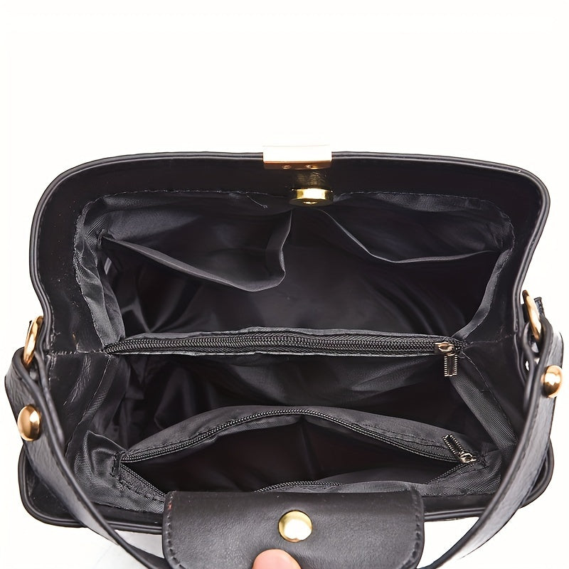 realaiot  Retro Crocodile Pattern Handbag, PU Leather Casual Shoulder Bag, Practical Fashion Commuter Bag