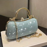 Elegant Mini Evening Satchel Bag, Top Metal Handle Banquet Bag, Classic Rhinestone Decor Clip Handbag