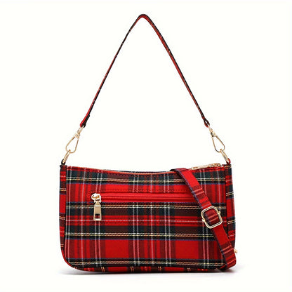 realaiot  Fashion Plaid Pattern Shoulder Bag, Niche Underarm Bag, Trendy Canvas Crossbody Bag