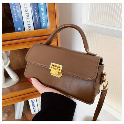 Retro Solid Color Crossbody Bag, Women Faux Leather Handbag, Buckle Decor Shoulder Purse