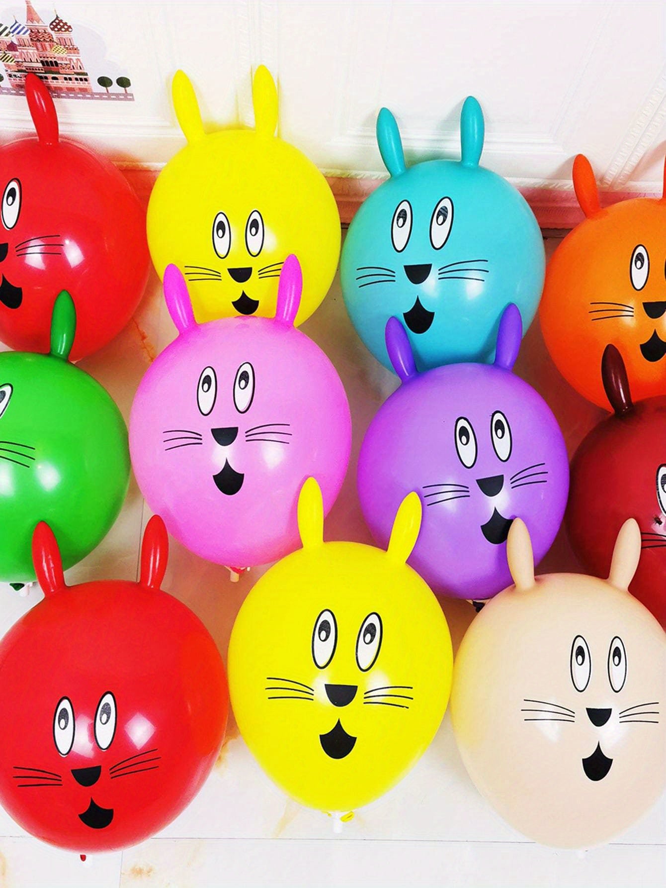 10 Pcs Long Ear Bunny Head Balloons - Easter Holiday Party Decorations & Gifts