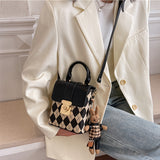 realaiot  Checkered Pattern Mobile Phone Bag, Mini Square Crossbody Bag, Women's Handbag & Purse With Buckle