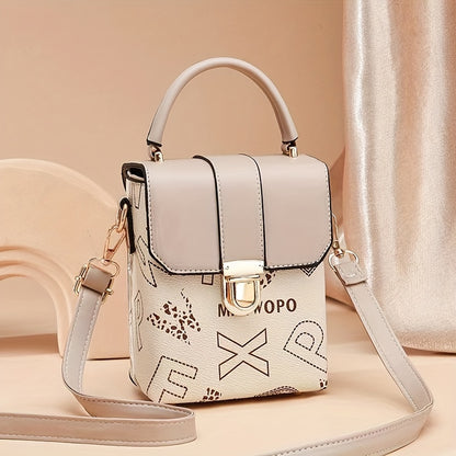 realaiot  Retro Mini Square Handbag, Letter Print Crossbody Bag, Women's Buckle Mobile Phone Bag