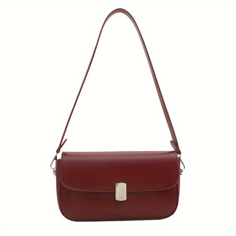 realaiot  Retro Solid Color Shoulder Bag, Minimalist Baguette Bag, Women's Stylish Handbag & Square Purse