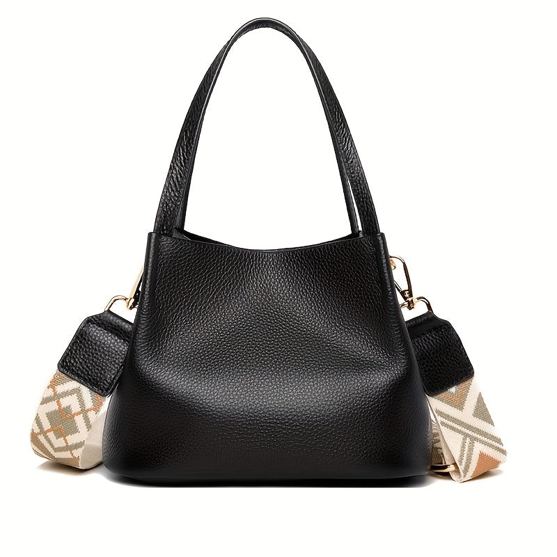 Solid Color Handbags For Women, Geometric Strap Crossbody Bag, Women's Small Leather Satchel Purses