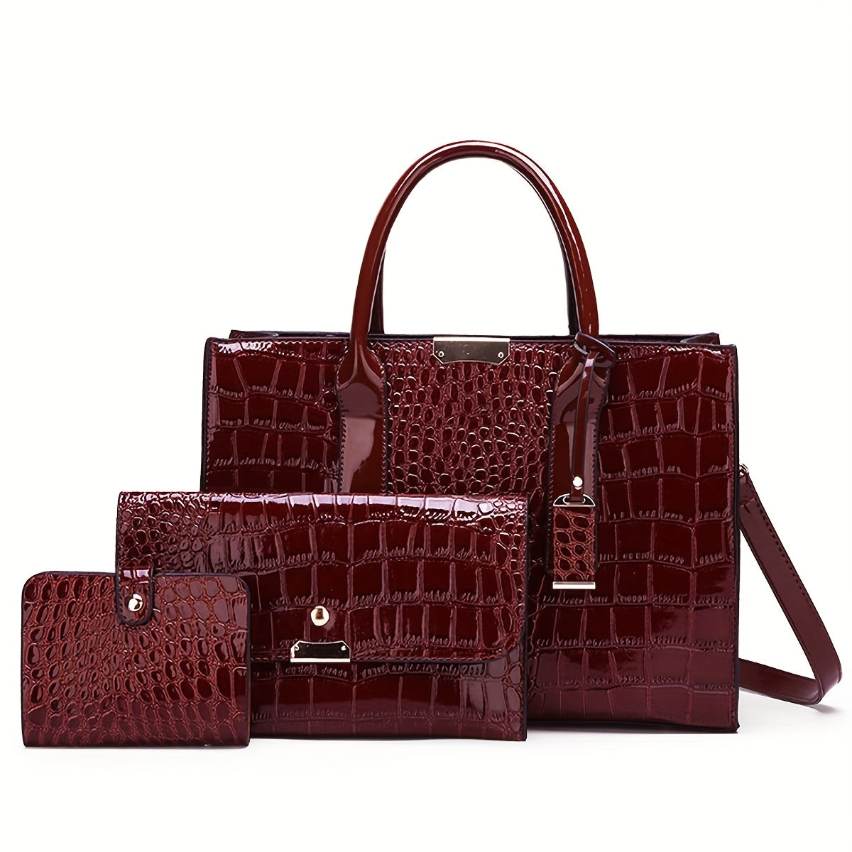 Women's Faux Crocodile Embossed Tote Bag, Large Capacity Shoulder Bag, Handbag, Crossbody Bag