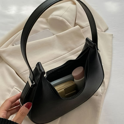 realaiot  Minimalist Hobo Bag For Women, Stylish Solid Color Shoulder Bag, Trendy Zipper Crescent Handbag & Purse