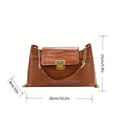 Retro Crocodile Pattern Shoulder Bag - Daily Use Chain Bag - Women's Flap Purse