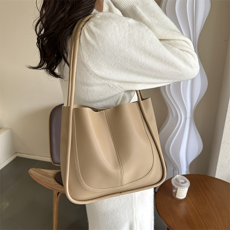 realaiot  Trendy All-match Casual Tote Bag, Simple Solid Color Shoulder Bag, Perfect Underarm Bag For Commuting