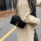 realaiot Vintage Chain Crossbody Bag, Metal Decor Flap Square Purse, Women's PU Leather Shoulder Bag