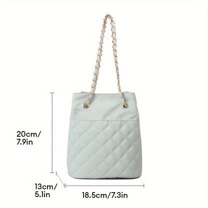 Mini Quilted Bucket Bag, Fashion Shoulder Tote Bag, Women's Trendy Handbag & Purse