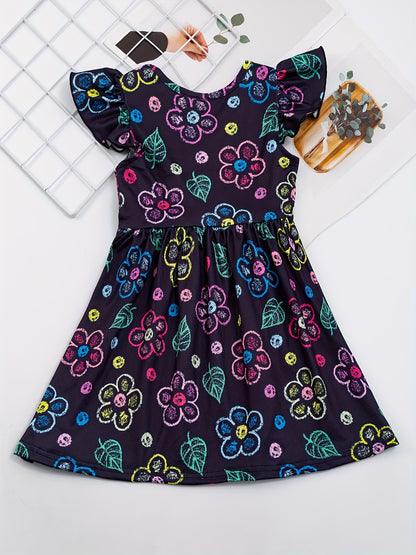 3pcs Girls Summer Floral Ruffle Dress Set - Adorable Print, Playful Ruffles, Lightweight Short Sleeves for Stylish Outfits