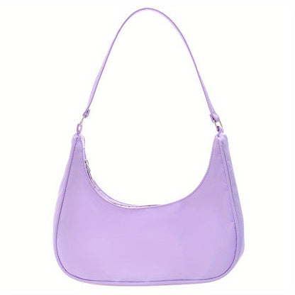 Simple Nylon Underarm Bag, Women's Lightweight Hobo Bag, Solid Color Zipper Handbag