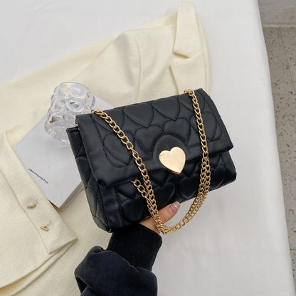 Heart Quilted Trendy Shoulder Bag, Solid Color Flap Versatile Underarm Bag, Chain Strap PU Leather Magnet Stylish Crossbody Bag