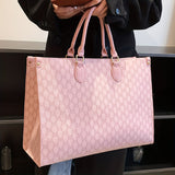 realaiot  Geometric Print Tote Bag, Fashion Large Capacity Handbag, Women's PU Leather Shoulder Bag