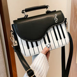 realaiot  Piano Guitar Music Notes Handbag, Creative PU Leather Tote Bag, Trendy Crossbody Bag For Women Girls