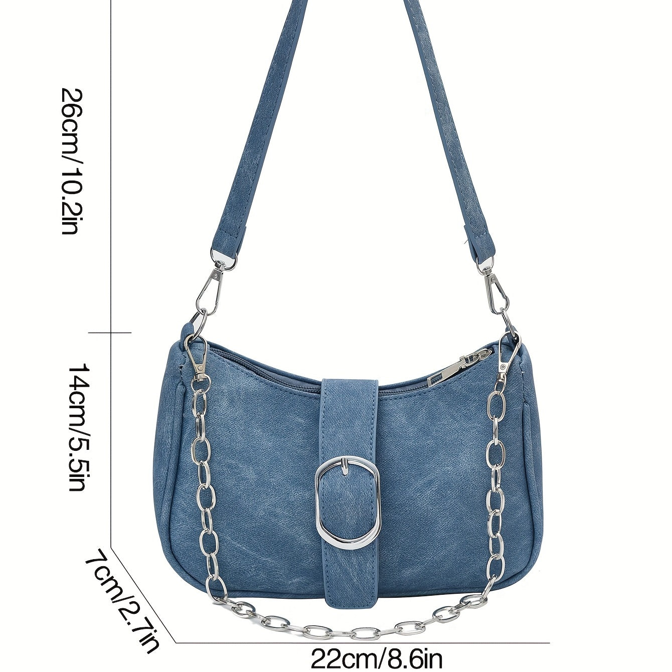 realaiot  Metal Chain Versatile Shoulder Bag, PU Leather Solid Color Square Bag, Buckle Decor Underarm Bag
