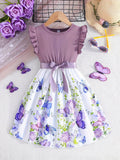 Girls Enchanting Fantasy Butterfly Print Spliced Midi Dress -Casual Summer Holiday Style - Perfect Gift Idea