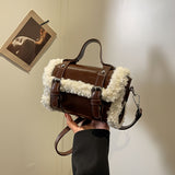 realaiot  Retro Plush Crossbody Bag, Trendy Mini Handbag For Women, Autumn And Winter Fluffy Square Purse