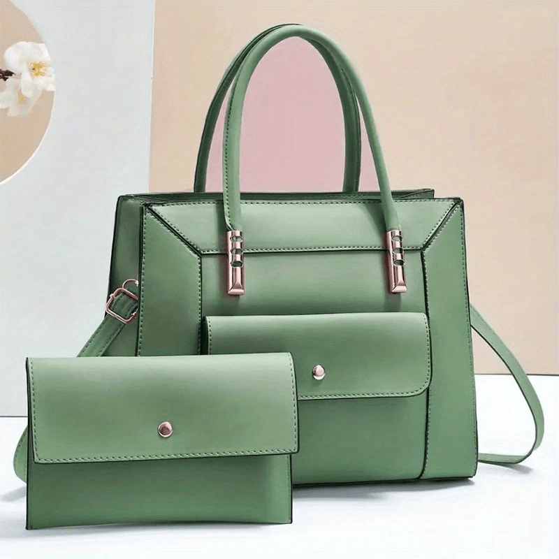 realaiot  Elegant Hand Bag Set, Women's Large Capacity Trendy Shoulder Bag & Small Clutch Bag Set