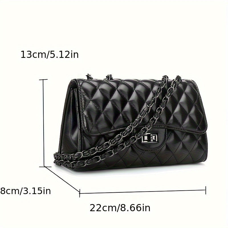 Women's Classic Square Shoulder Bag, Turn-Lock Quilted Detail Chain Bag, All-Match Bag